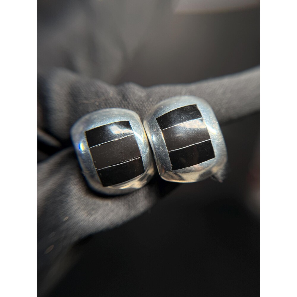 Vintage Taxco Sterling Silver Black Onyx Stud Earrings
